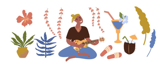 Ukulele summer party. Isolated on a white background