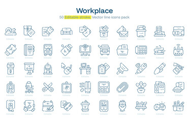 Workplace line icon pack. Workplace Stroke icon set. Editable Stroke icon