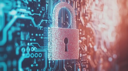 Digital lock symbolizing cybersecurity protection on a circuit board