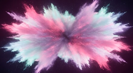 Exploding Colorful Powder with Pink and Turquoise Hues on Dark Background