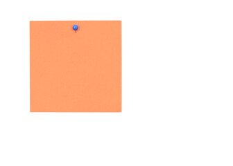 orange Sticky Note with blue Pin, isolated on white background