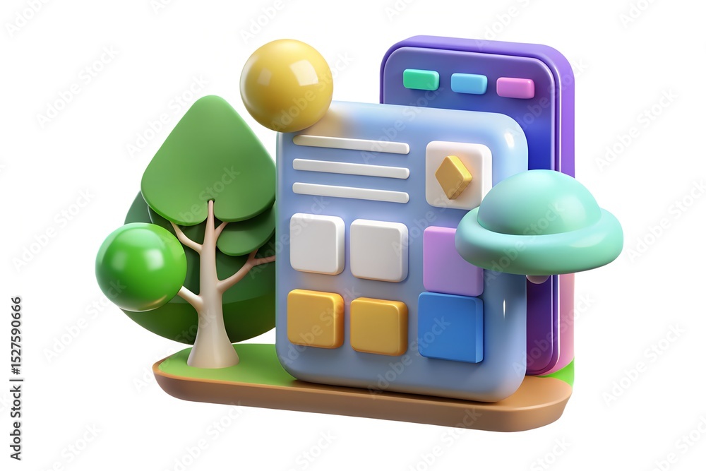 Aufkleber 3d render of mobile app interface with nature elements