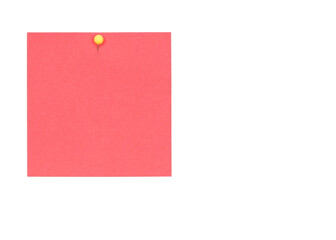 Pink Sticky Note with Yellow Pin on Left Side, isolated, copy space