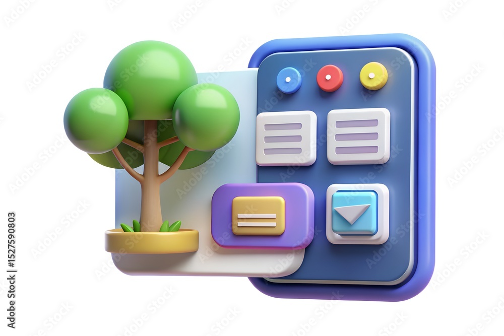 Aufkleber 3d render of mobile app interface with tree