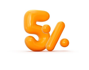 Glossy orange jelly 5% or fivePercentage isolated on white background with shadow. 3d illustration