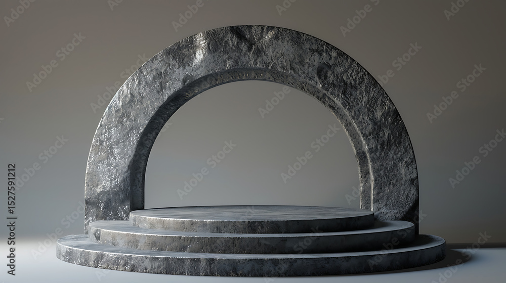 Poster stone podium with a textured archway provides a modern and minimal display platform for product pres