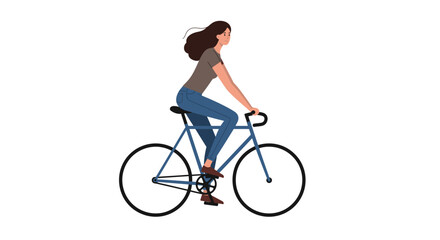 Obraz premium Minimalist flat design of a stylish woman cycling past tall buildings on a sunny day