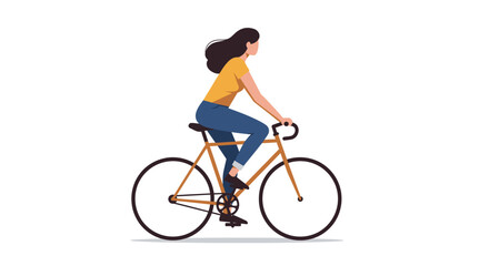 Flat vector illustration of a woman riding a bicycle on street with clean lines and soft colors