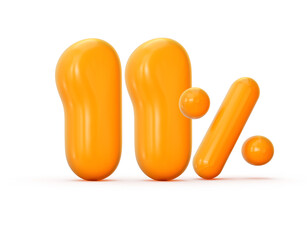Glossy orange jelly 11% or Eleven Percentage isolated on white background with shadow. 3d illustration