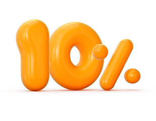 Glossy orange jelly 10% or Ten Percentage isolated on white background with shadow. 3d illustration
