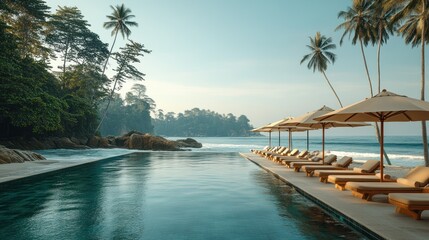 Obraz premium Luxurious beachfront pool overlooking the ocean