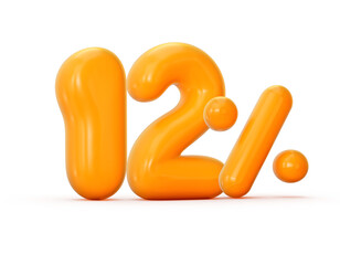 Glossy orange jelly 12% or Twelve Percentage isolated on white background with shadow. 3d illustration