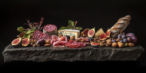 Gourmet Cheese & Charcuterie Board Figs, Nuts, and Bread Photography