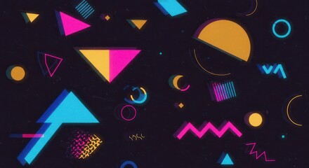 Vibrant abstract geometric composition on dark background creates retro vibe