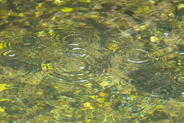 梅雨の季節　川の水面に雨が降る46