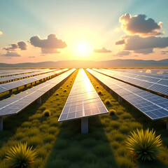 Solar cell board on the grassland