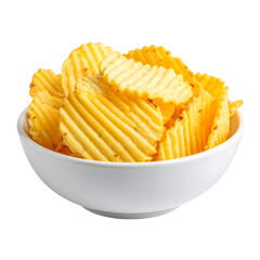 A bowl filled with ridged potato chips, showcasing their golden color and crispy texture.
