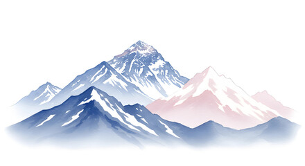 illustration of a view of the Himalayan mountains watercolor style on white canvas