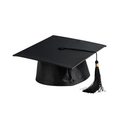 Black graduation cap with diploma isolated on white for academic success