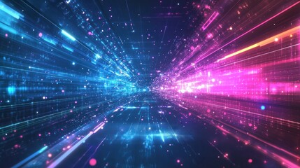 80s retrowave background, 3d illustration. Retro video racing game concept. Futuristic car drive through neon abstract cyberspace with perspective grid.