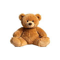 Soft, fluffy, brown teddy bear toy, isolated on white background, a cuddly childhood gift