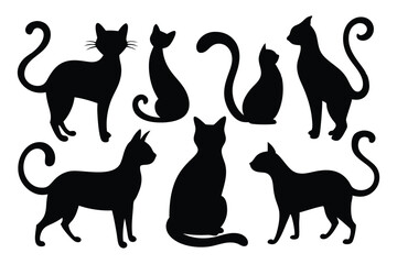 Collection of cute black cat silhouettes in various poses