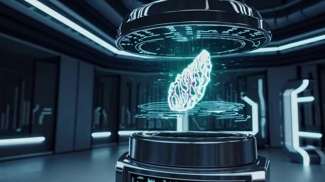 Futuristic holographic display of a human brain model in a high-tech laboratory environment