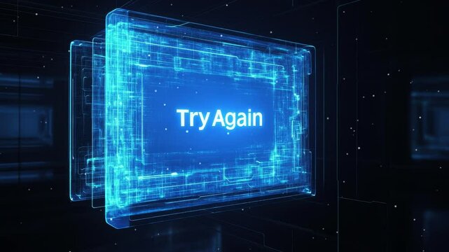 Button box try again screen in dark background, monitor screen