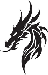 Obraz premium Black dragon head tattoo style vector graphic illustration on a white background