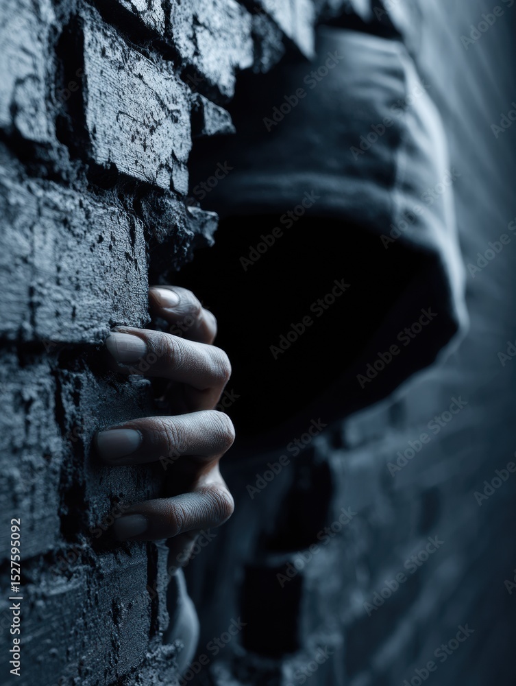 Poster Silhouette of an Anonymous Hacker Behind a Cracked Firewall During a Nighttime Operation in a Digital Security Breach
