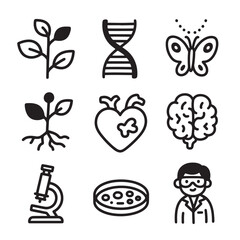 Science and Biology Icons Set - Cute Black and White Line Art Style