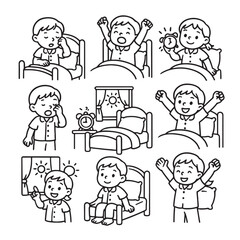 Morning Routine for Kids - Cute Black and White Line Art Illustration Set
