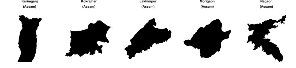 Karimganj, Kokrajhar, Lakhimpur, Morigaon, Nagaon outline maps