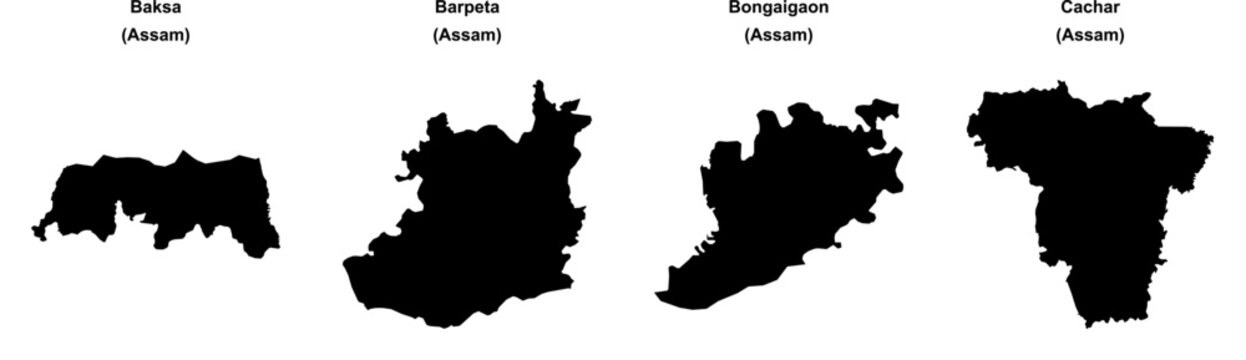 Baksa, Barpeta, Bongaigaon, Cachar outline maps