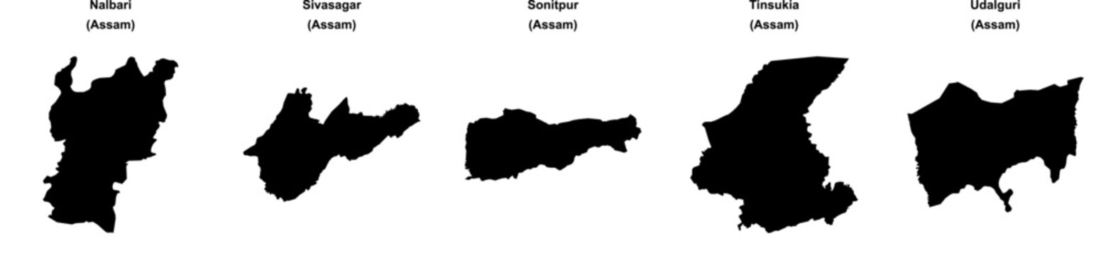 Nalbari, Sivasagar, Sonitpur, Tinsukia, Udalguri outline maps