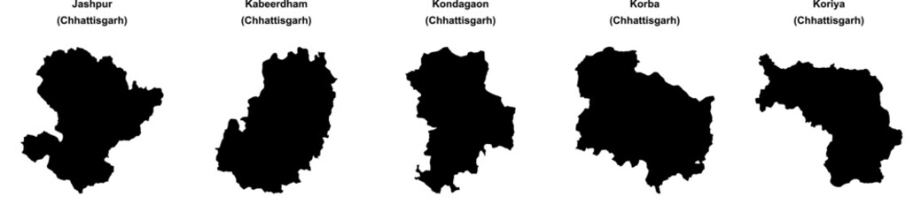Jashpur, Kabeerdham, Kondagaon, Korba, Koriya outline maps