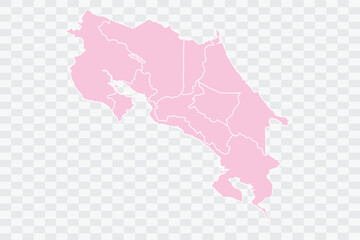 Costa Rica Map Blush Color on White Background quality files Png
