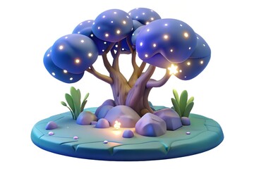 Glowing night tree in 3d rendered scene