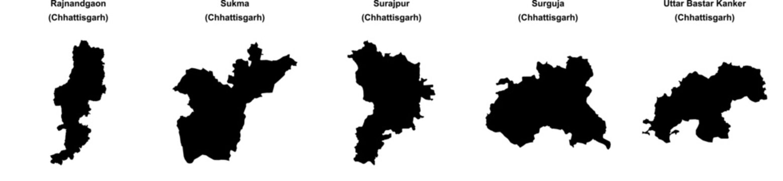 Rajnandgaon, Sukma, Surajpur, Surguja, Uttar Bastar Kanker outline maps