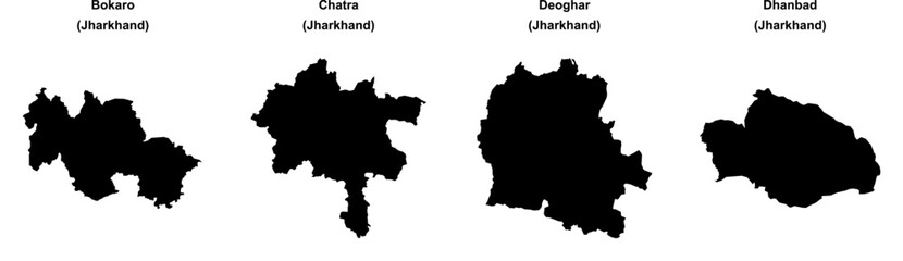 Obraz premium Bokaro, Chatra, Deoghar, Dhanbad outline maps