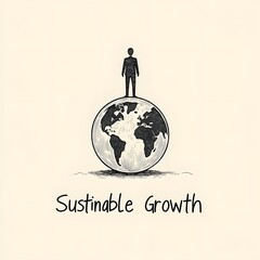 A minimalist depicting a human figure standing atop the Earth symbolizing the pursuit of sustainable development and growth on a global scale