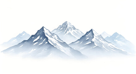 illustration of a view of the Himalayan mountains watercolor style on white canvas
