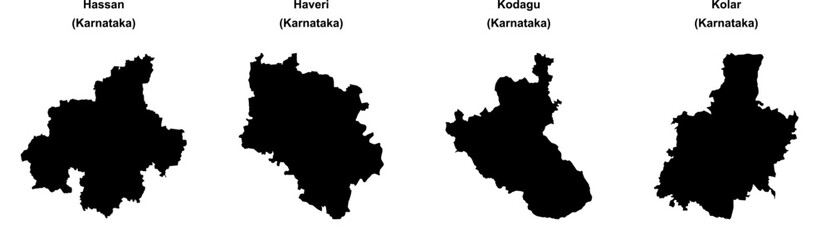 Obraz premium Hassan, Haveri, Kodagu, Kolar outline maps