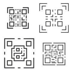 QR code scanning icon set for mobile applications, contactless payment systems and digital marketing materials