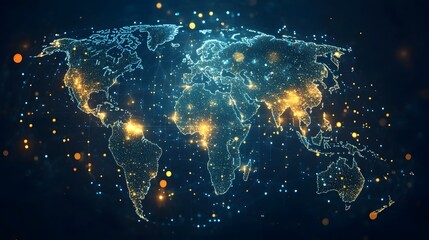 A detailed world map depicting the global network of connectivity data and population distribution across continents and regions