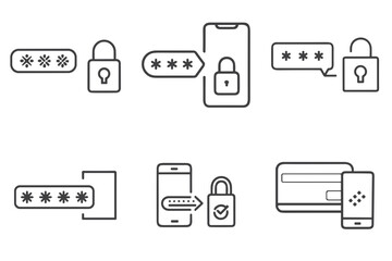 Two-Factor Authentication Icon Set for Security Websites, Banking Apps and Identity Protection Software Illustrating Verification Methods
