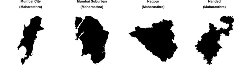 Mumbai City, Mumbai Suburban, Nagpur, Nanded outline maps