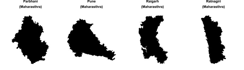 Obraz premium Parbhani, Pune, Raigarh, Ratnagiri outline maps