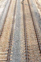 Fototapeta premium The construction of a railway track begins with site preparation, which involves soil compaction and, in many cases, the creation of embankments