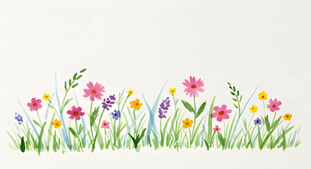Colorful wildflowers blooming peacefully in a sunny grassy field.
